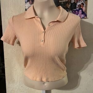 💥Zara Peach Ribbed Button Down Shirt